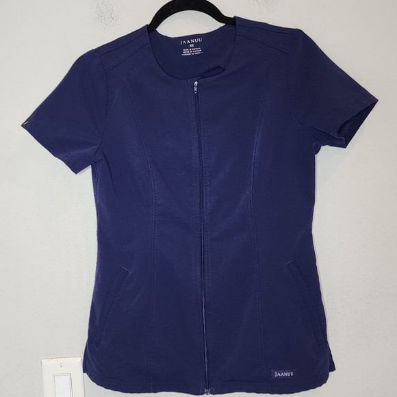 Jaanuu Navy Blue Scrub Set Short Sleeve Zip Top 7-Pocket Cargo Pants Size XS - Picture 7 of 16